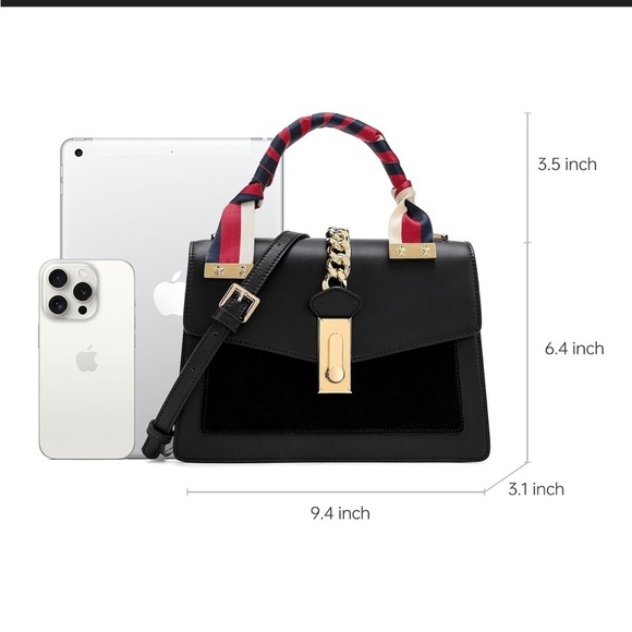 Leather top handle bag with gold hardware and crossbody strap, matching … - Picture 3 of 3